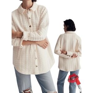 Madewell Jacket Women Medium Cream Quilted Shacket Button Up Pocket‎ Coat Core